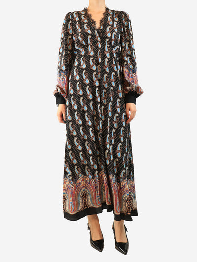 Black silk paisley midi dress - size UK 16 Dresses Etro 