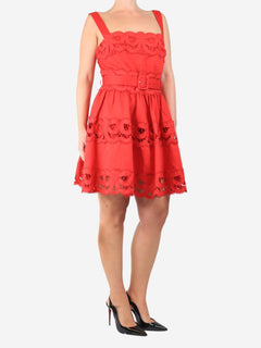 Red embroidered linen mini dress - size UK 12 Dresses self-portrait 