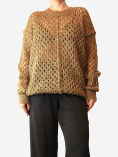 Khaki Tiana pointelle-knit sweater - size UK 10