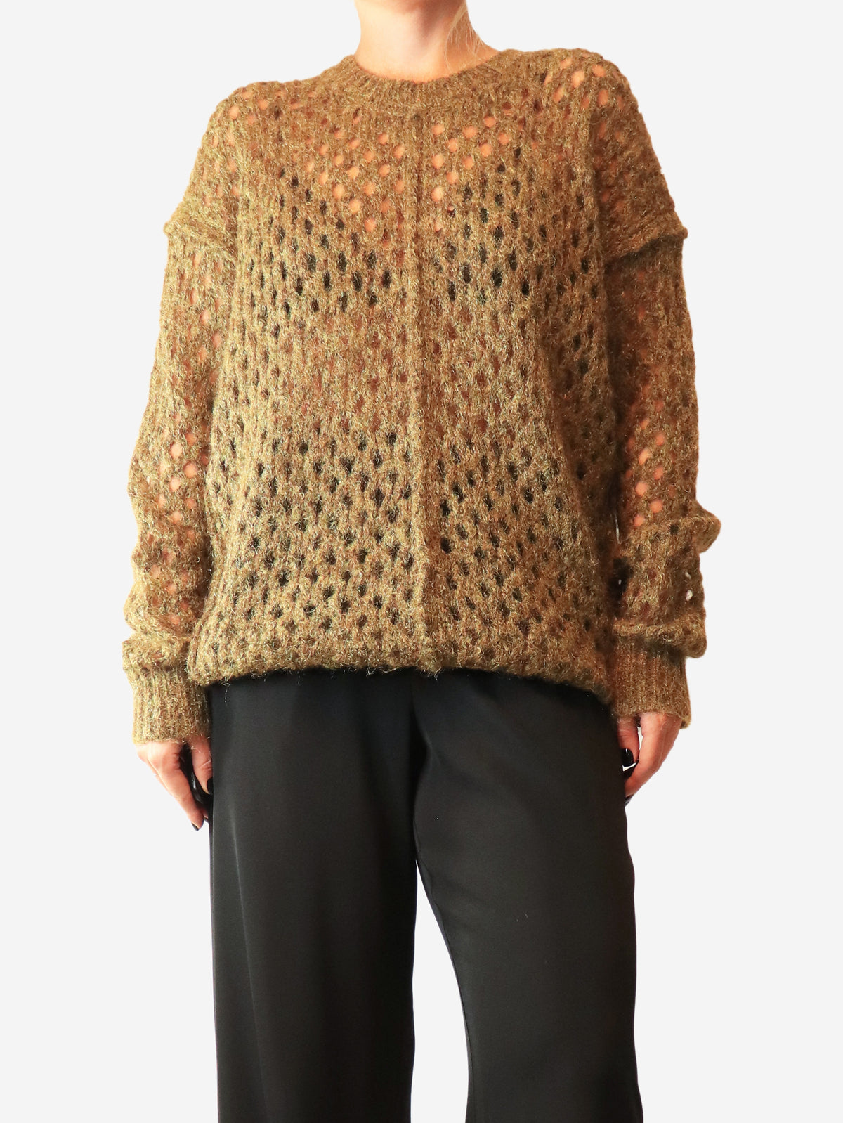 Khaki Tiana pointelle-knit sweater - size UK 10