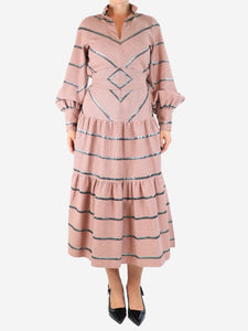 Anna Mason Pink lurex-stripe midi dress - size