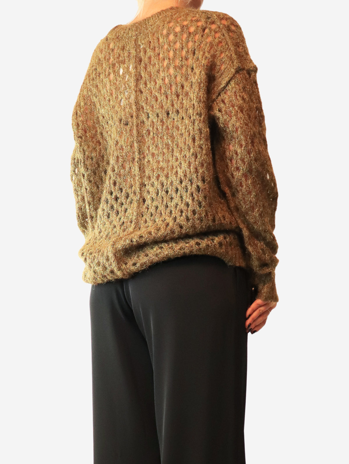 Khaki Tiana pointelle-knit sweater - size UK 10
