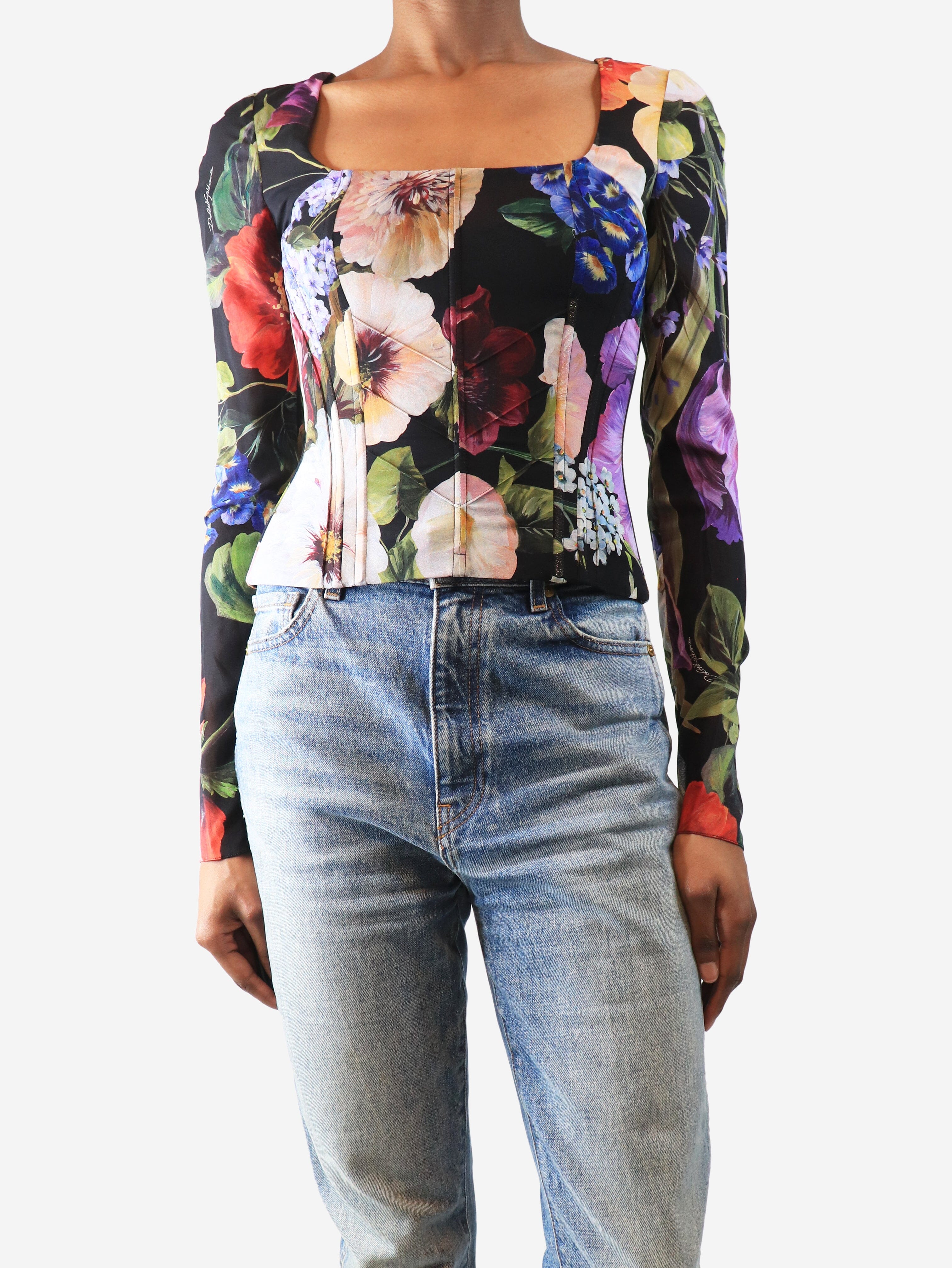 Black floral mesh boned top - size UK 4 Tops Dolce & Gabbana 