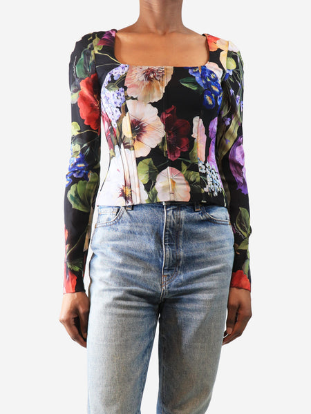 Black floral mesh boned top - size UK 4 product image