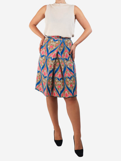 Tan floral pleated midi skirt - size UK 10 Skirts Prada 