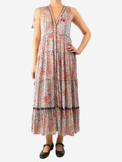 Blue sleeveless floral printed dress - size S Dresses Poupette St Barth 