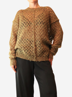 Khaki Tiana pointelle-knit sweater - size UK 10