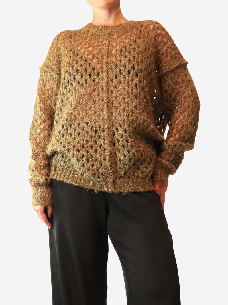 Khaki Tiana pointelle-knit sweater - size UK 10