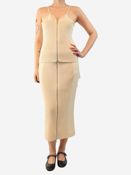 Neutral rib-knit top and skirt set - size UK 10 product image