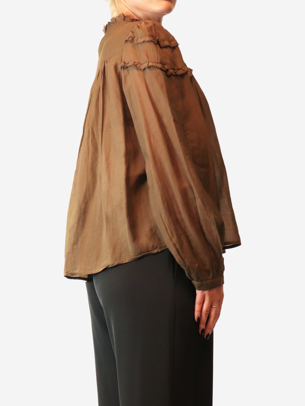 Dark khaki cotton blouse - size UK 12