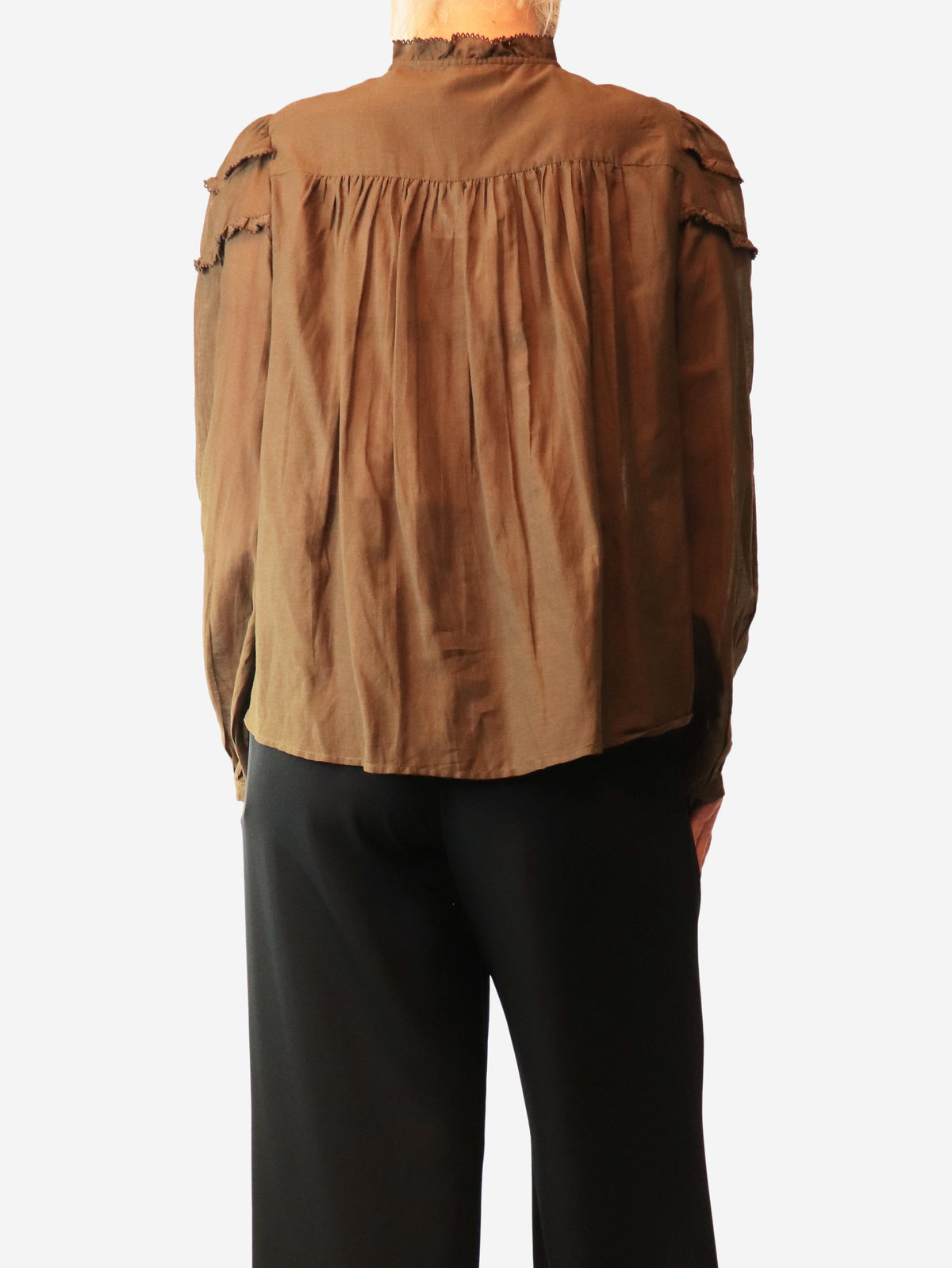 Dark khaki cotton blouse - size UK 12