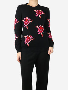 Prada Black rose motif crewneck jumper - Size UK 10