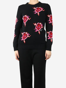 Prada Black rose motif crewneck jumper - Size UK 10