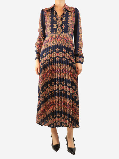 Navy paisley pleated midi dress - size UK 12 Dresses Etro 
