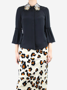 Erdem Black embroidered-collar blouse - size UK 10