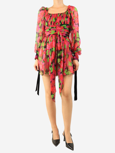 Pink sheer floral printed mini dress - size UK 10 Dresses Saint Laurent 