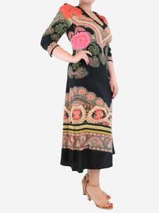 Etro Black floral silk maxi dress - size UK 14