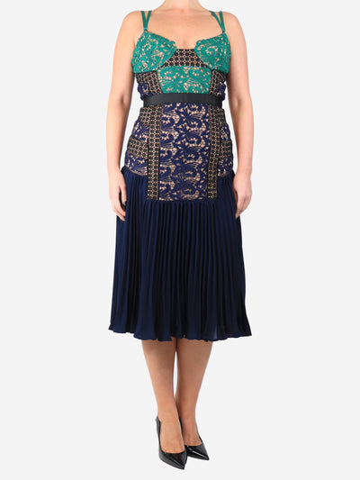 Navy pleated lace midi dress - size UK 10 Dresses self-portrait 