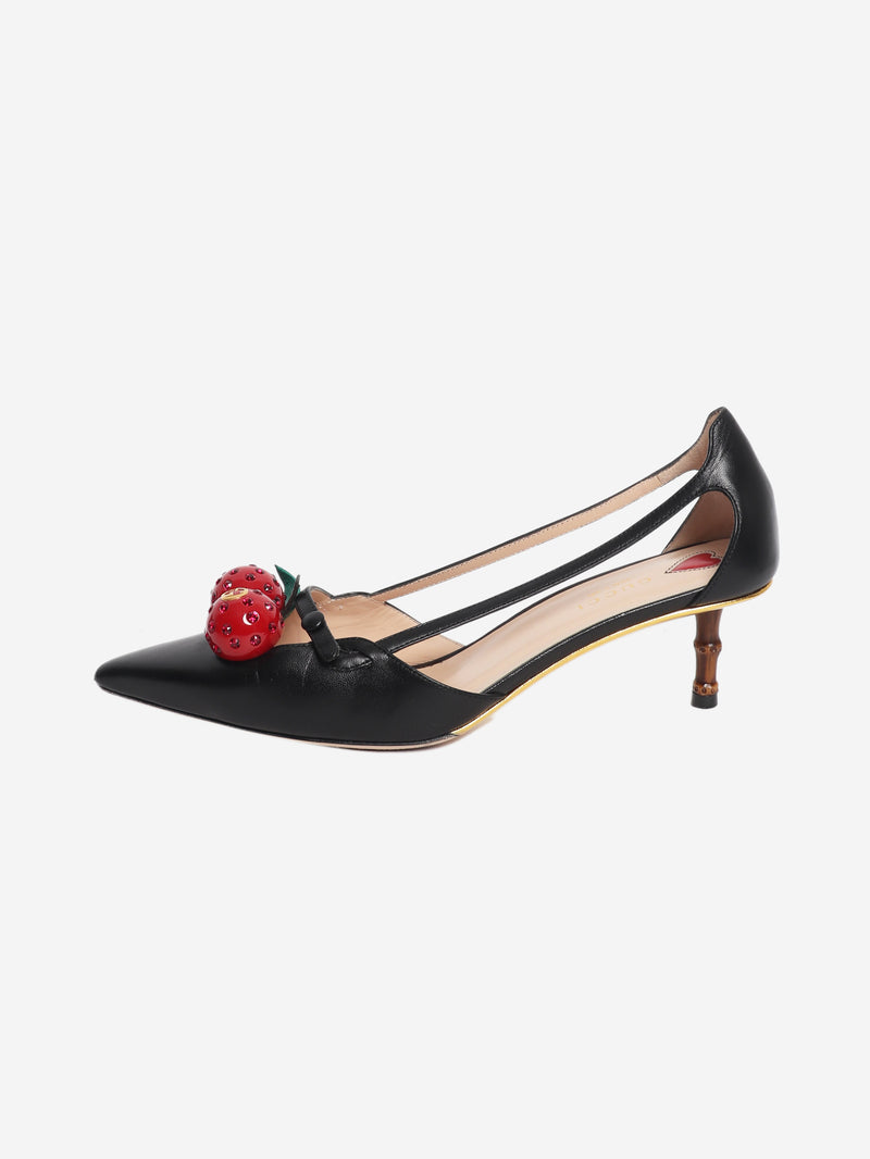 Black cherry applique cut-out heels - size EU 38.5