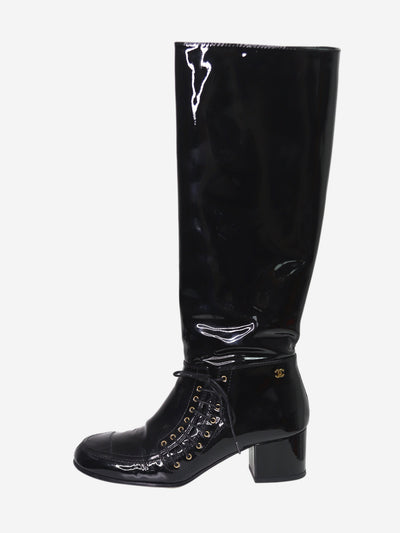 Black patent knee-high boots - size EU 38 Boots Chanel 