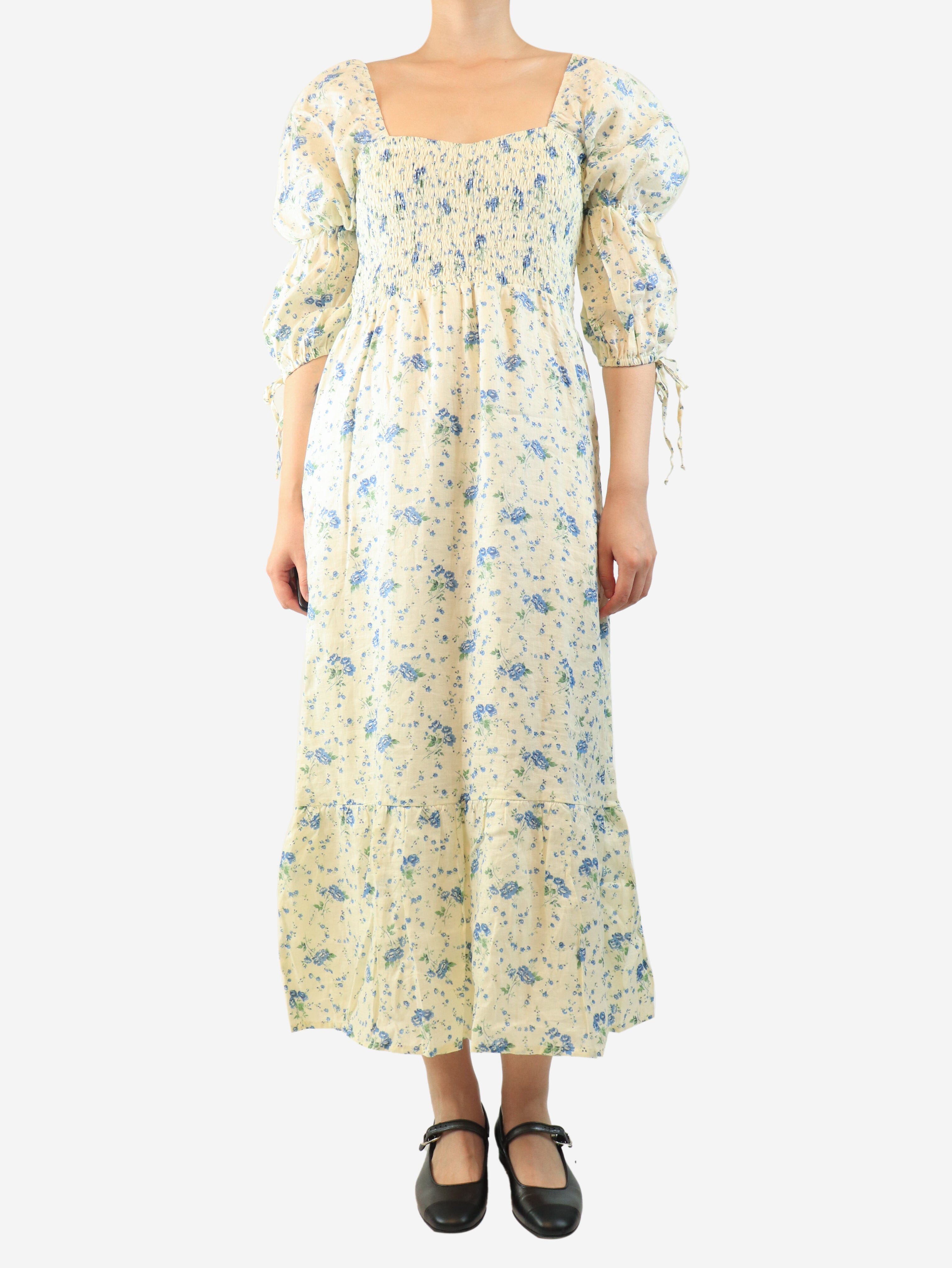 Cream floral linen midi dress - size UK 8 Dresses Faithfull The Brand 