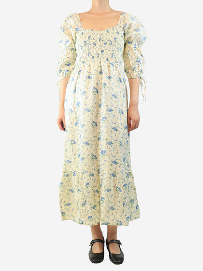 Cream floral linen midi dress - size UK 8 Dresses Faithfull The Brand 