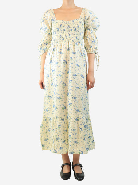 Cream floral linen midi dress - size UK 8 product image