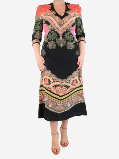 Black floral silk maxi dress - size UK 14 Dresses Etro 