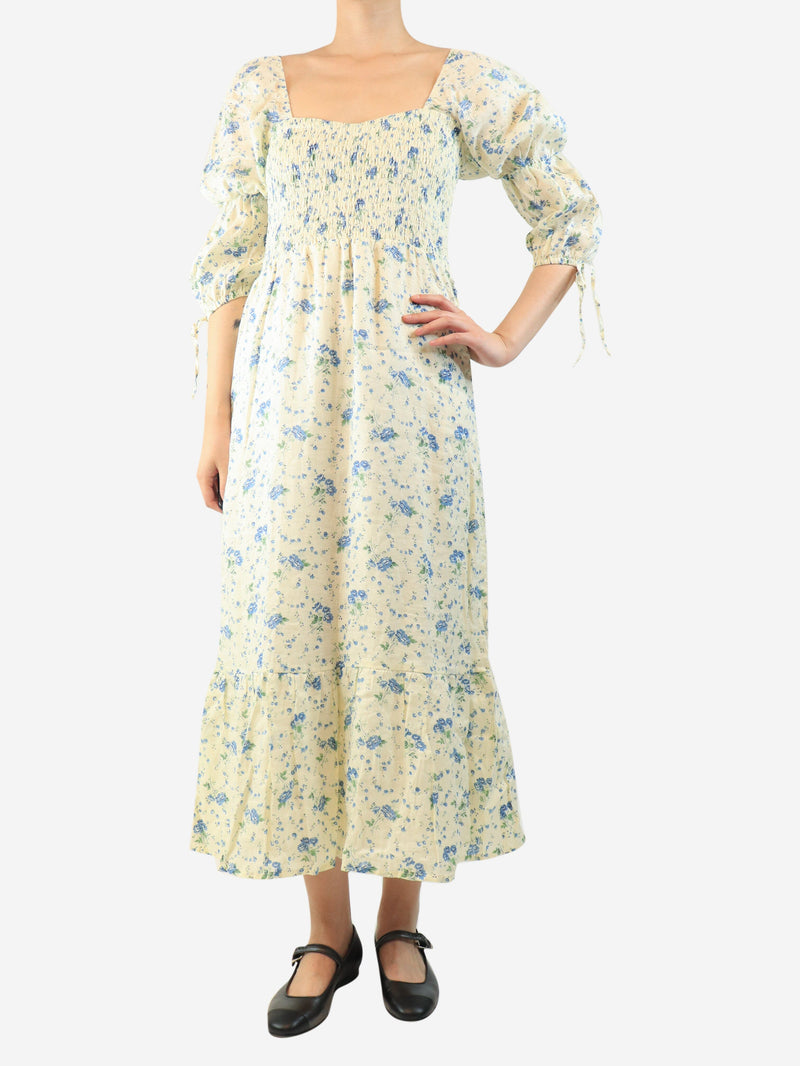 Cream floral linen midi dress - size UK 8 Dresses Faithfull The Brand 