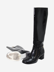 Chanel Black patent knee-high boots - size EU 38