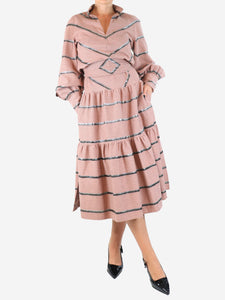 Anna Mason Pink lurex-stripe midi dress - size