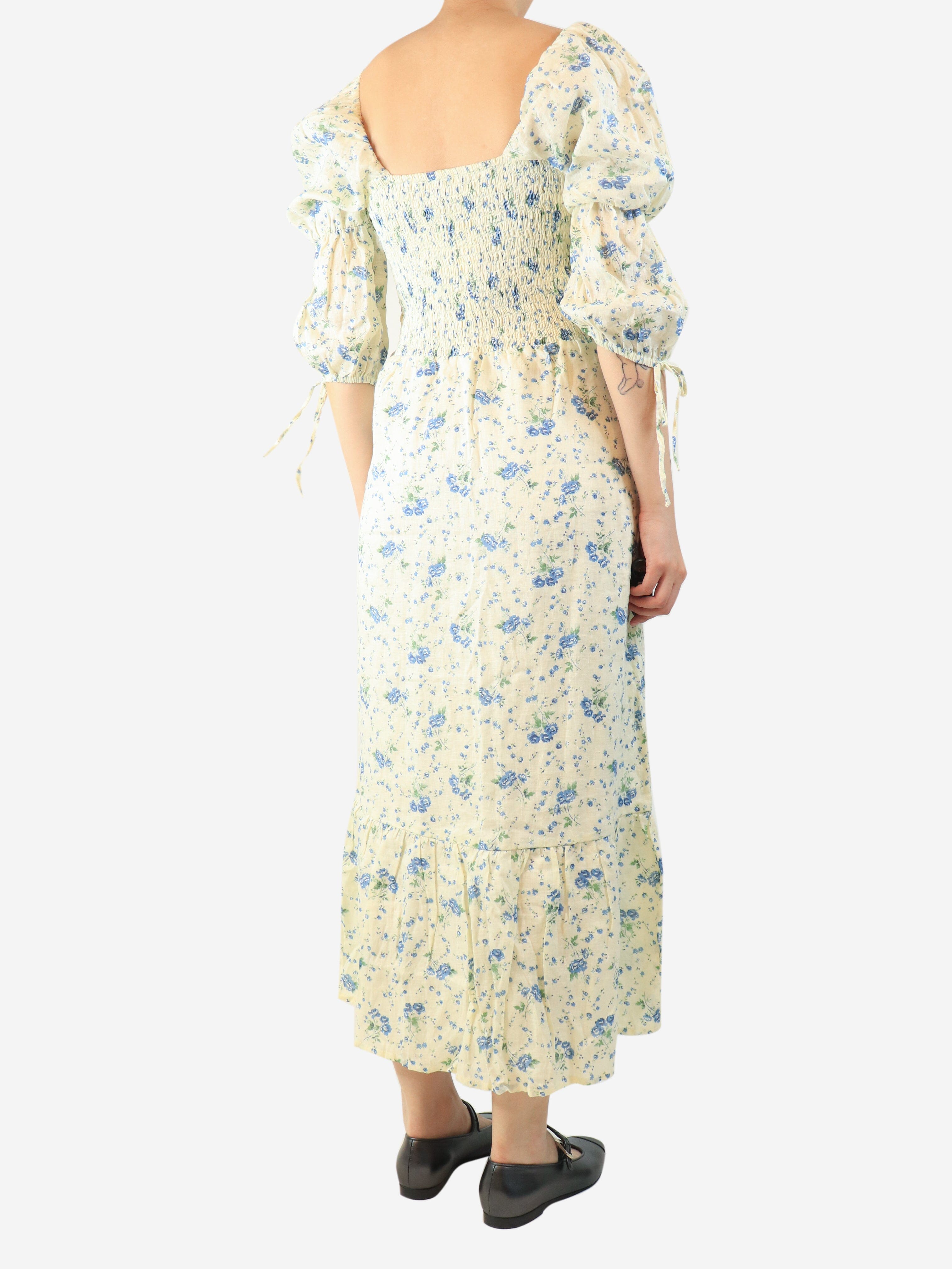 Cream floral linen midi dress - size UK 8 Dresses Faithfull The Brand 