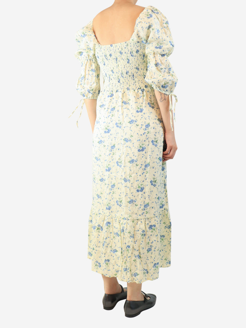 Cream floral linen midi dress - size UK 8 Dresses Faithfull The Brand 