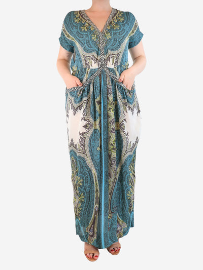 Teal paisley silk maxi dress - size UK 14 Dresses Etro 