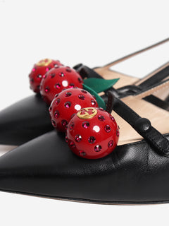 Black cherry applique cut-out heels - size EU 38.5