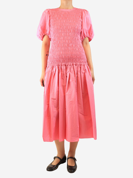 Pink shirred midi dress - size UK 8 product image