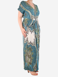 Etro Teal paisley silk maxi dress - size UK 14