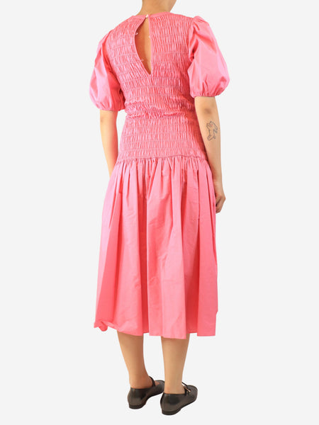 Pink shirred midi dress - size UK 8 alternate image