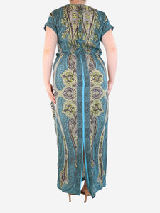 Etro Teal paisley silk maxi dress - size UK 14
