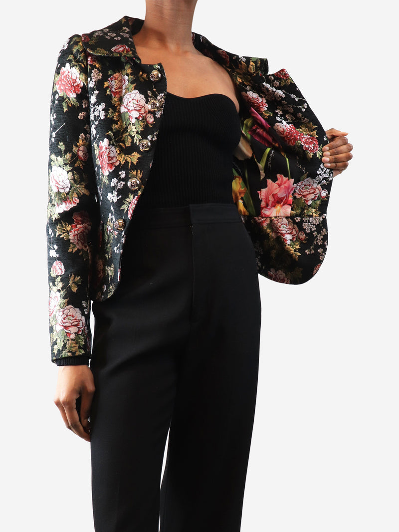 Black silk floral frill blouse - size UK 4 Tops Ulla Johnson 