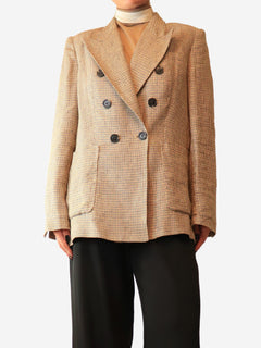 Brown linen dogtooth blazer - size UK 12