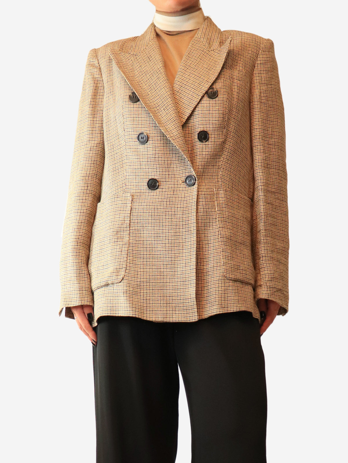 Brown linen dogtooth blazer - size UK 12