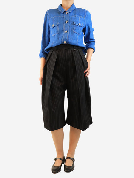 Black pinstripe pleated culottes - size UK 10 alternate image