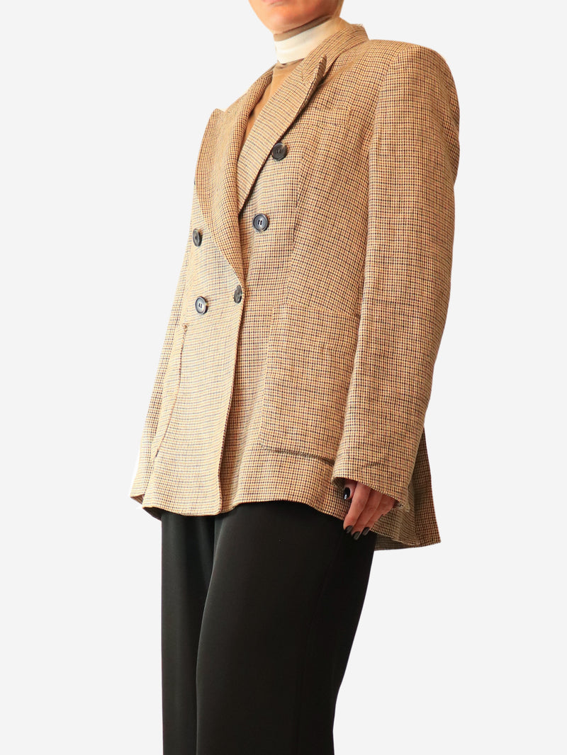 Brown linen dogtooth blazer - size UK 12