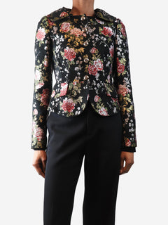 Black silk floral frill blouse - size UK 4 Tops Ulla Johnson 