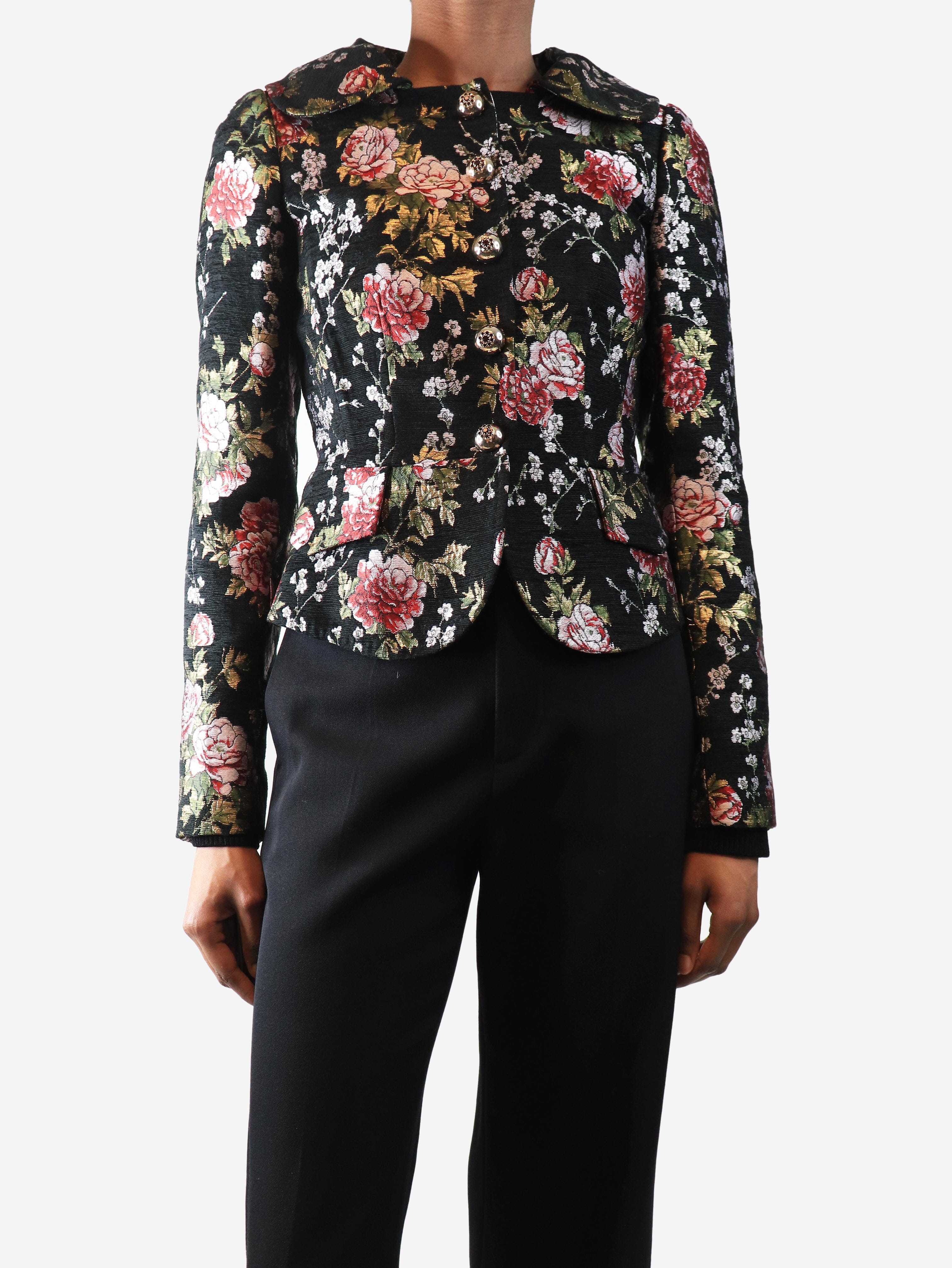 Black silk floral frill blouse - size UK 4 Tops Ulla Johnson 
