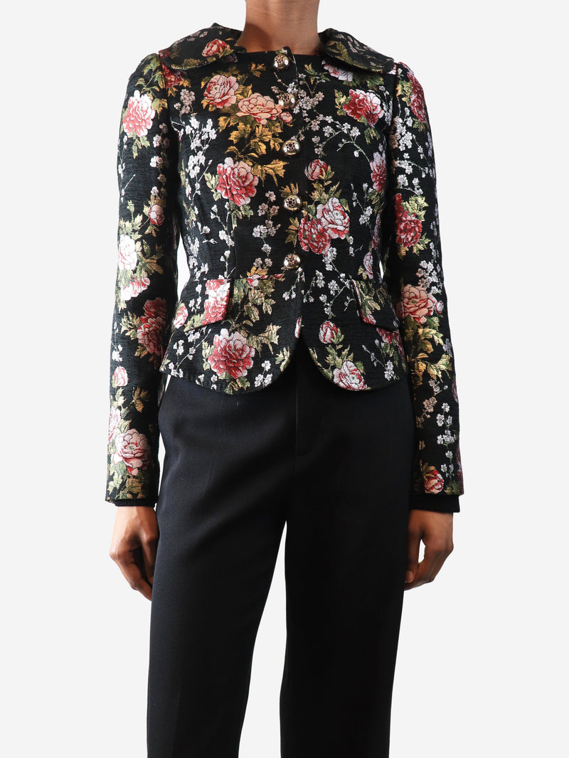 Black silk floral frill blouse - size UK 4 Tops Ulla Johnson 
