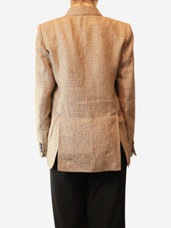 Brown linen dogtooth blazer - size UK 12