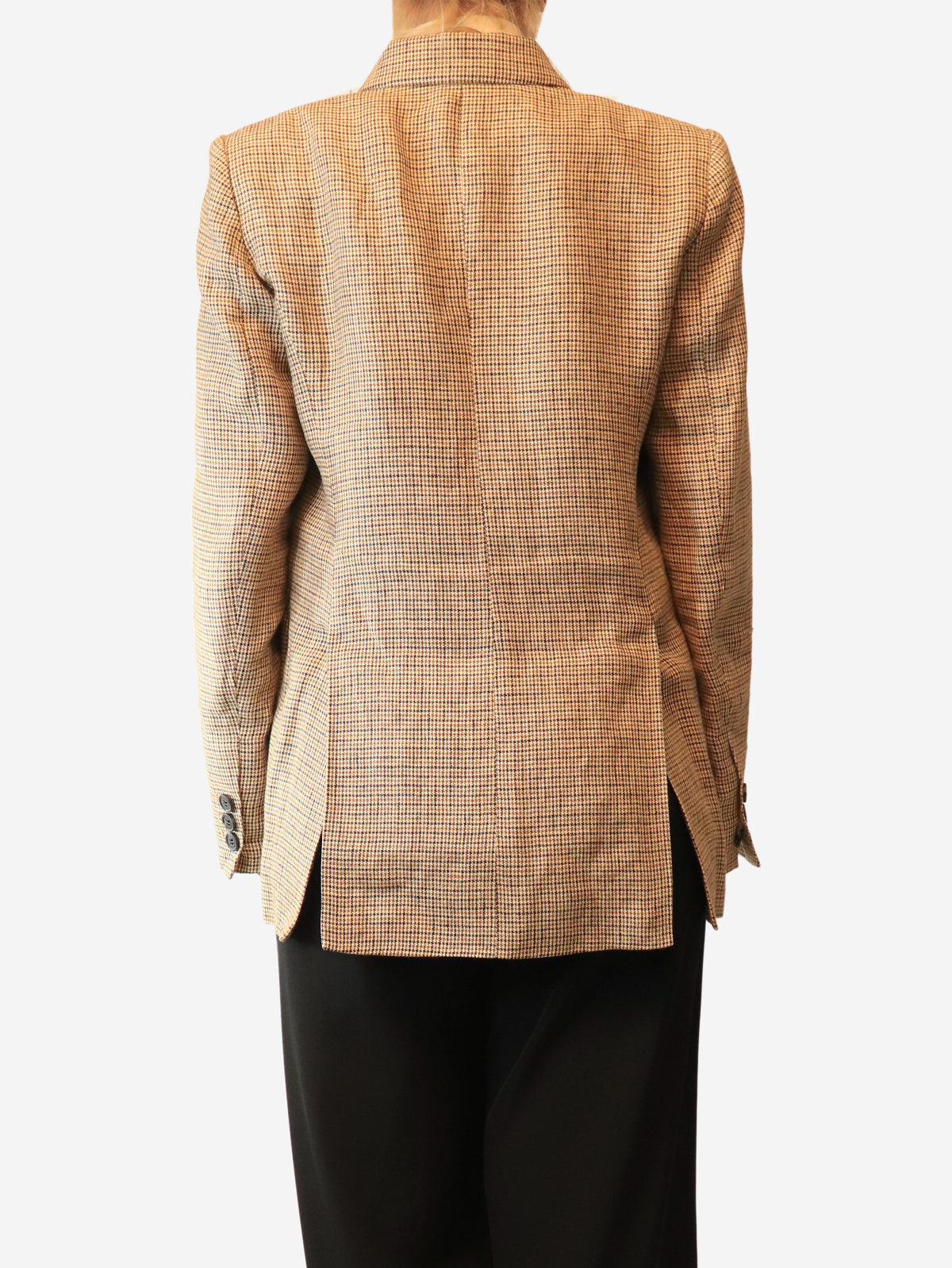 Brown linen dogtooth blazer - size UK 12