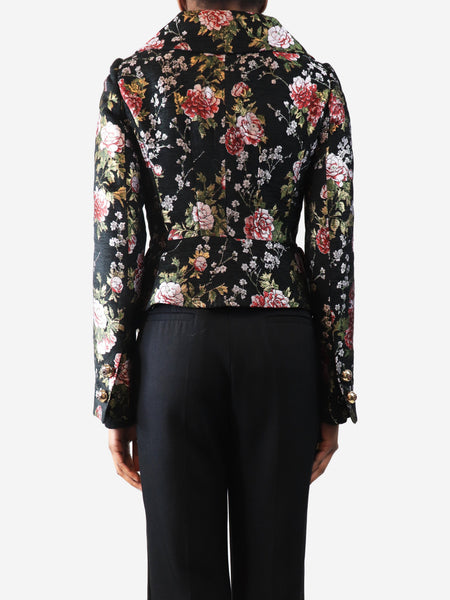 Black silk floral frill blouse - size UK 4 alternate image